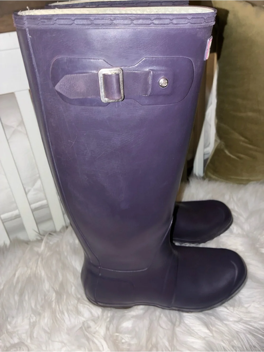 Original Hunter Tall Rubber Boots in Deep Purple Sz 8